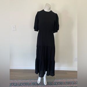 SIR. Black Tiered Maxi Dress with Puff Sleeves open back silk dress
